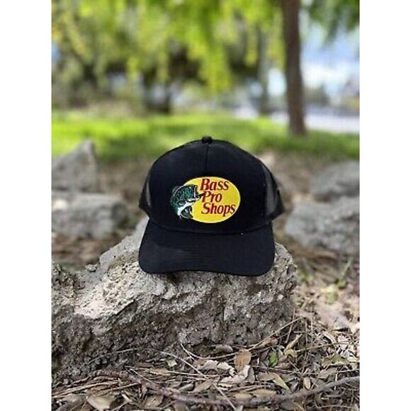 Bass Pro Shops Black Embroidered Bass Logo Adjustable Baseball Cap - Picture 1 of 7